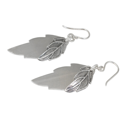 Sterling silver dangle earrings, 'Shadow Leaves' - Double Shadow Leaves Handmade 925 Sterling Silver Earrings