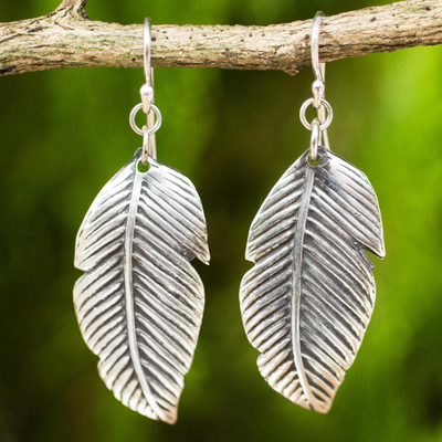 Sterling silver dangle earrings, 'Tropical Leaves' - Sterling Silver Thai Tropical Leaf Earrings Handmade Jewelry