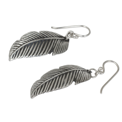 Sterling silver dangle earrings, 'Tropical Leaves' - Sterling Silver Thai Tropical Leaf Earrings Handmade Jewelry