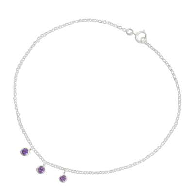 Amethyst anklet, 'Light' - Thai Amethyst and Sterling Silver Artisan Crafted Anklet