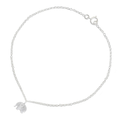 Sterling silver anklet, 'Blooming Elephant' - Handcrafted Thai Sterling Silver Floral Elephant Anklet