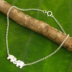 Sterling silver anklet, 'Elephant Friendship' - Thai Sterling Silver Anklet with a Twin Elephants Charm
