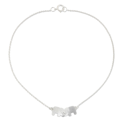 Thai Sterling Silver Anklet with a Twin Elephants Charm
