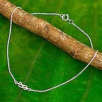 Sterling silver anklet, 'Infinity Knots