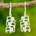 Sterling silver dangle earrings, 'Elephant Pyramid' - Brushed Sterling Silver Three-Elephant Dangle Earrings