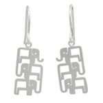 Sterling silver dangle earrings, 'Elephant Pyramid' - Brushed Sterling Silver Three-Elephant Dangle Earrings