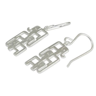Sterling silver dangle earrings, 'Elephant Pyramid' - Brushed Sterling Silver Three-Elephant Dangle Earrings