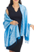 Rayon and silk blend shawl, 'Mandarin Sky' - Artisan Crafted Blue Rayon Blend Shawl with Floral Motif (image 2b) thumbail