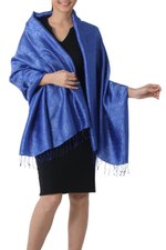 Rayon and silk blend shawl, 'Mandarin Royal' - Artisan Crafted Rayon Blend Floral Shawl from Thailand