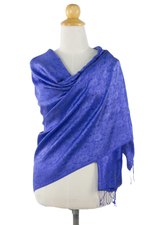 Rayon and silk blend shawl, 'Mandarin Royal' - Artisan Crafted Rayon Blend Floral Shawl from Thailand