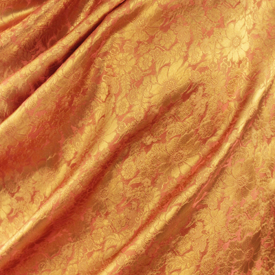 Rayon and silk blend shawl, 'Sweet Mandarin' - Artisan Crafted Thai Rayon Blend Shawl with Floral Motif