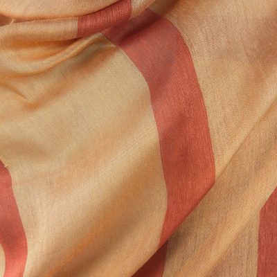 Silk blend shawl, 'Friendly Touch' - Hand Woven Orange Striped Silk Blend Shawl from Thailand