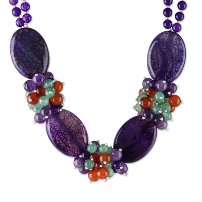 Agate beaded necklace, 'Icy Lavender' - Beaded Jewellery Quartz Statement Necklace Crafted by Hand