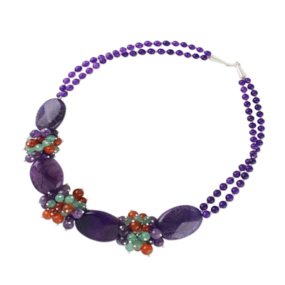 Agate beaded necklace, 'Icy Lavender' - Beaded Jewelry Quartz Statement Necklace Crafted by Hand