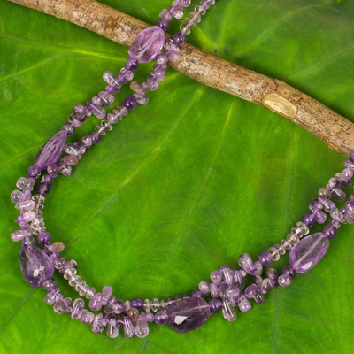 Amethyst long beaded necklace, 'Precious Lavender' - Handmade Beaded Amethyst 38-Inch Long Statement Necklace