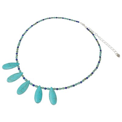 Lapis lazuli beaded necklace, 'Blue Morning' - Thai Ethnic Style Beaded Necklace with Lapis Lazuli