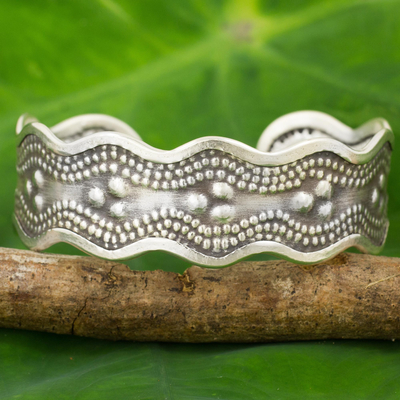 Silver cuff bracelet, 'Karen Seas' - Karen Hill Tribe Silver Cuff Bracelet Artisan Made Jewelry