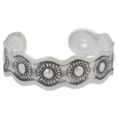 Silver cuff bracelet, 'Karen Floral' - Artisan Crafted Silver Cuff Bracelet with Floral Motif