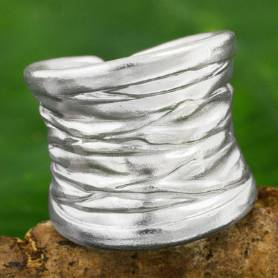 Silver band ring, 'Forest Bark' - Wide Textured Silver Band Ring Crafted in Thailand