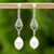 Cultured pearl dangle earrings, 'Lily Mind' - Handmade Sterling Silver and Cultured Pearl Dangle Earrings