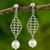Cultured pearl dangle earrings, 'White Rose Mist' - White Pearls on Artisan Crafted 925 Sterling Silver Earrings
