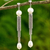 Cultured freshwater pearl waterfall earrings, 'Dancing Lily' - Handcrafted Cultured Pearl and Silver Waterfall Earrings