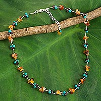 Multi-gemstone beaded necklace, 'Everlasting' - Dyed Calcite Garnet Carnelian Beaded Necklace from Thailand