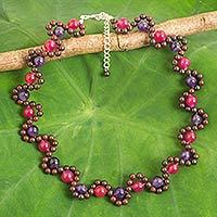 Multi-gemstone beaded necklace, 'Fuchsia Mist'