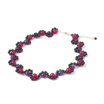 Multi-gemstone beaded necklace, 'Fuchsia Mist' - Handmade Multi-gemstone Beaded Necklace from Thailand