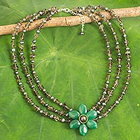Multi-gemstone beaded pendant necklace, 'Green Daisy' - Artisan Crafted Multi-Gemstone Beaded Floral Necklace