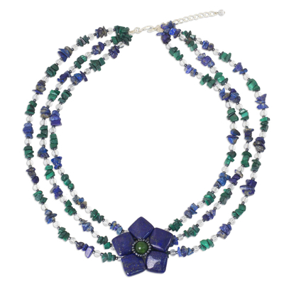 Multi-gemstone Beaded Strand Necklace with Floral Pendant