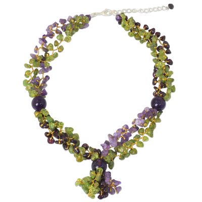 Multi-gemstone beaded necklace, 'Vineyard Scent' - Thai Artisan Crafted Green and Purple Multigemstone Necklace