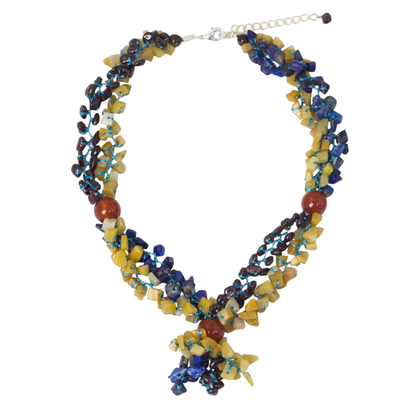Multi-gemstone beaded necklace, 'Morning Scent' - Thai Artisan Crafted Blue and Orange Multigemstone Necklace