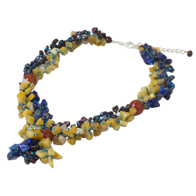 Multi-gemstone beaded necklace, 'Morning Scent' - Thai Artisan Crafted Blue and Orange Multigemstone Necklace