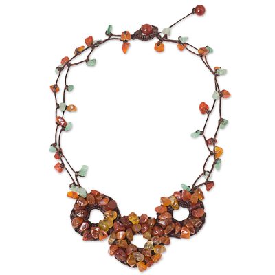 Fair Trade Multigemstone Beaded Orange and Green Necklace