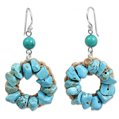 Blue and Green Dyed Calcite Dangle Earrings Made in Thailand