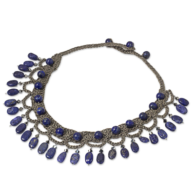 Lapis lazuli collar necklace, 'Blue Folk Lace' - Lapis Lazuli Cord Collar Necklace Handmade in Thailand
