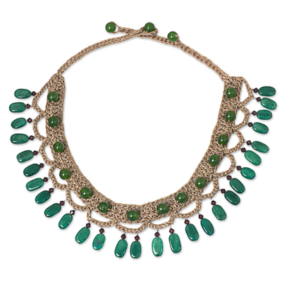 Green Quartz Cord Collar Necklace Handmade in Thailand