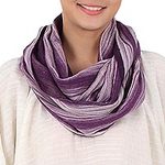 Hand Woven 100% Cotton Infinity Scarf in Purple and White, 'Purple Skies'