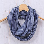 Dark Blue and White 100% Cotton Infinity Scarf from Thailand, 'Foggy Night'