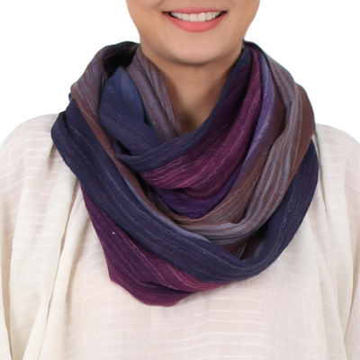 Cotton infinity scarf, 'Radiant Horizon' - Colorful 100% Cotton Hand Woven Infinity Scarf from Thailand