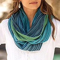 Cotton infinity scarf, 'Seaside Breezes'