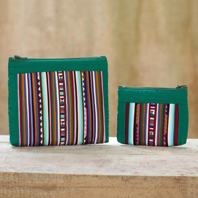 Cotton blend cosmetic bags, Exotic Lisu in Green (pair)