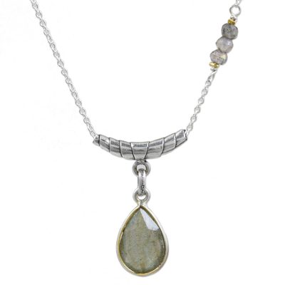 Labradorite pendant necklace, 'Hill Tribe Muse' - Sterling and Hill Tribe Silver Necklace with Labradorite
