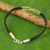 Leather and sterling silver bracelet, 'Infinite Friendship in Black' - Infinity Symbol Pendant Bracelet on Black Leather Wristband (image 2b) thumbail