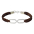 Leather and sterling silver bracelet, 'Infinite Friendship in Brown' - Infinity Symbol Pendant Bracelet on Brown Leather Wristband thumbail