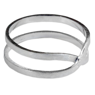 Sterling silver band ring, 'Eternity Love' - Brushed Silver Modern Thai Artisan Crafted Eternity Ring