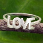Sterling silver band ring, 'Love All the Time' - Thai Love Ring Handcrafted Brushed Sterling Silver