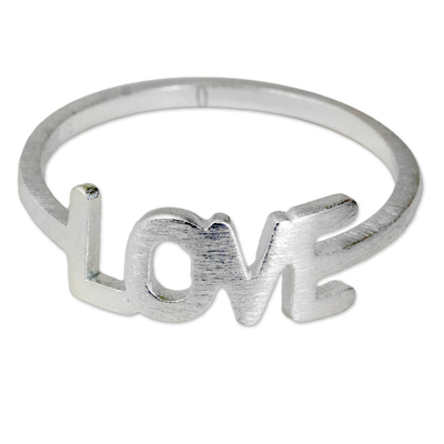 Sterling silver band ring, 'Love All the Time' - Thai Love Ring Handcrafted Brushed Sterling Silver
