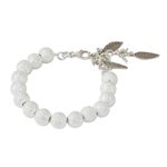 Silver beaded charm bracelet, 'Leaf Sparkle' - Hand Crafted Silver Beaded Bracelet with Leaf Charms